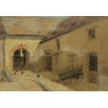 LANGDON, Major A. A., a Farmyard with stone buildings, a cart, & poultry. Signed; watercolour: 15” x