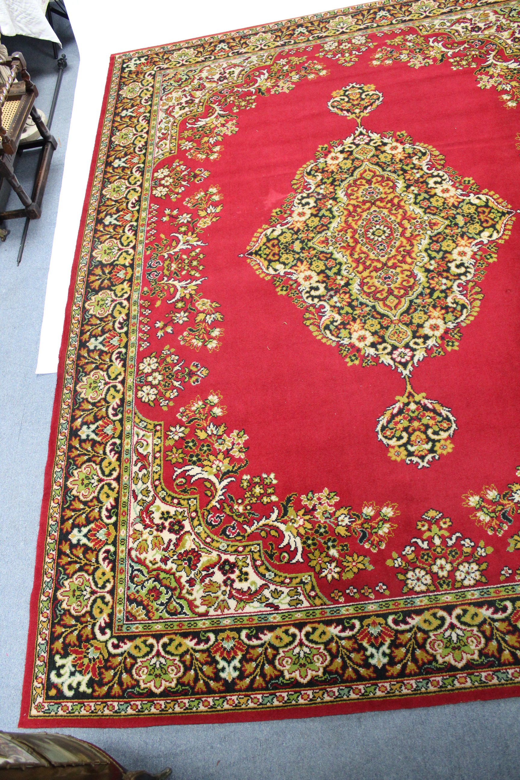 An Axminster-type Persian pattern carpet of crimson ground central medallion surrounded by floral - Image 4 of 5