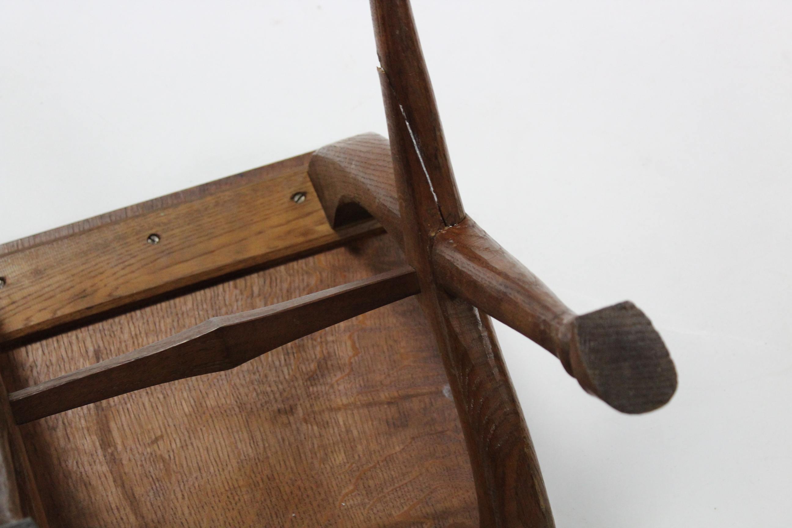 A pair of Victorian oak stools with rectangular hard tops, on curved "X" supports with hoof feet; - Image 2 of 2