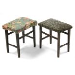 A pair of George V coronation stools with padded seats, on square tapered legs with plain