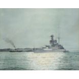 BANNISTER, Albert Francis Derek (1899-1968). H.M.S. Barham at anchor. Signed & dated 1935;