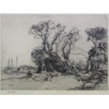 HALL, Oliver (1869-1957). A black & white etching titled: “The Fallen Tree”, 7½” x 10½”; & PEARSALL,