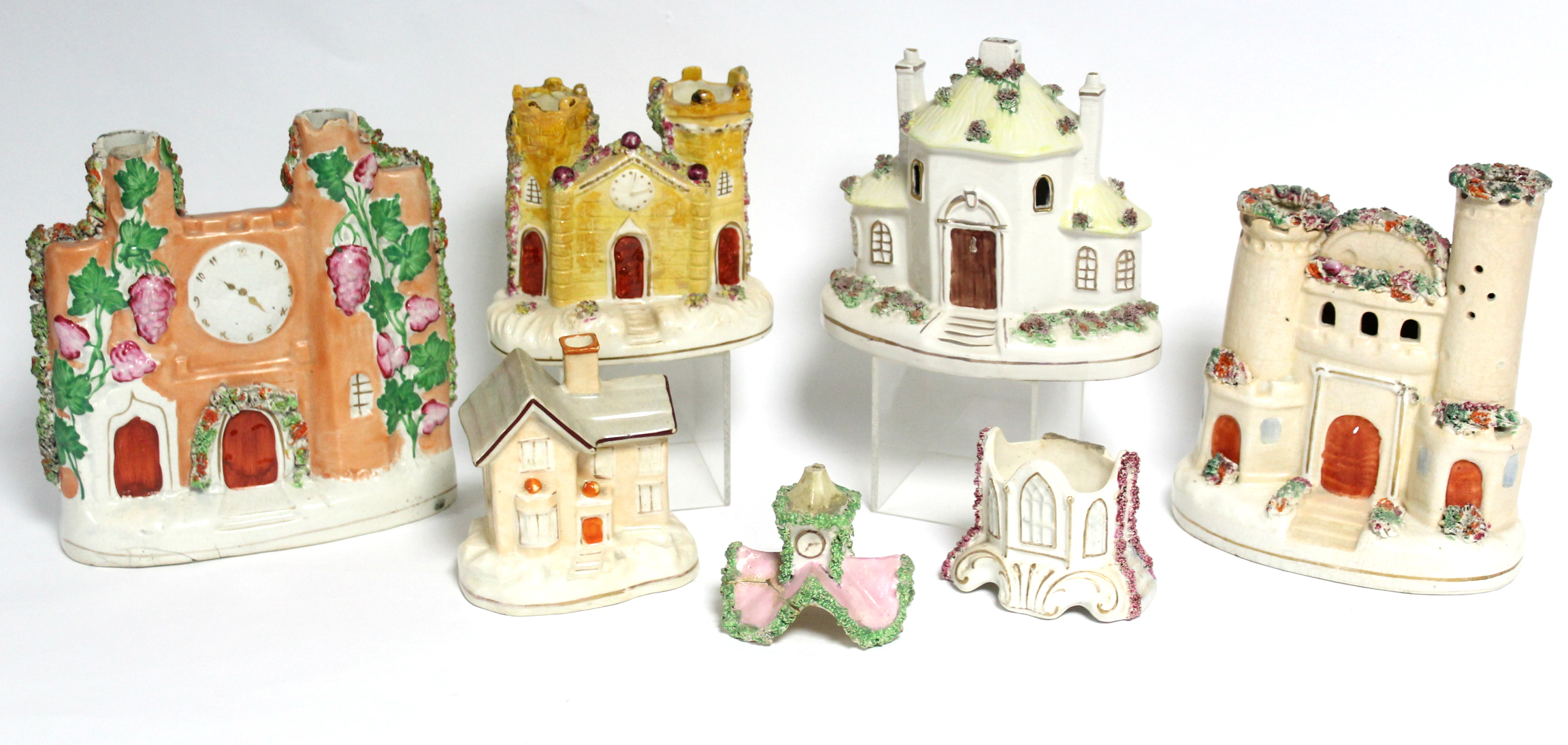 A Victorian Staffordshire porcelain small box in the form of a Dower House, the roof forming the