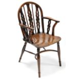 A MID-19th century YEW & ELM WINDSOR ELBOW CHAIR in the style of the Prior family, the hooped