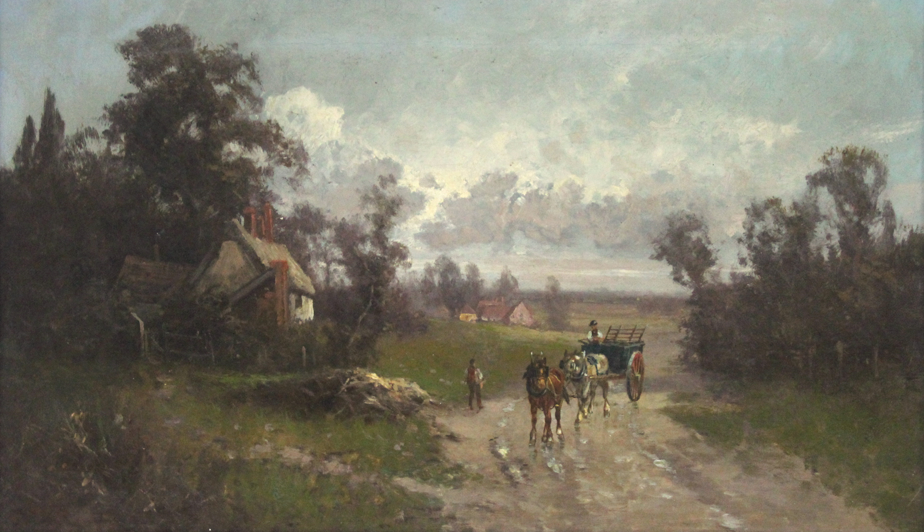 ENGLISH SCHOOL, late 19th century/early 20th century. A rural landscape with figures, a horse