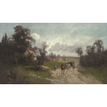 ENGLISH SCHOOL, late 19th century/early 20th century. A rural landscape with figures, a horse