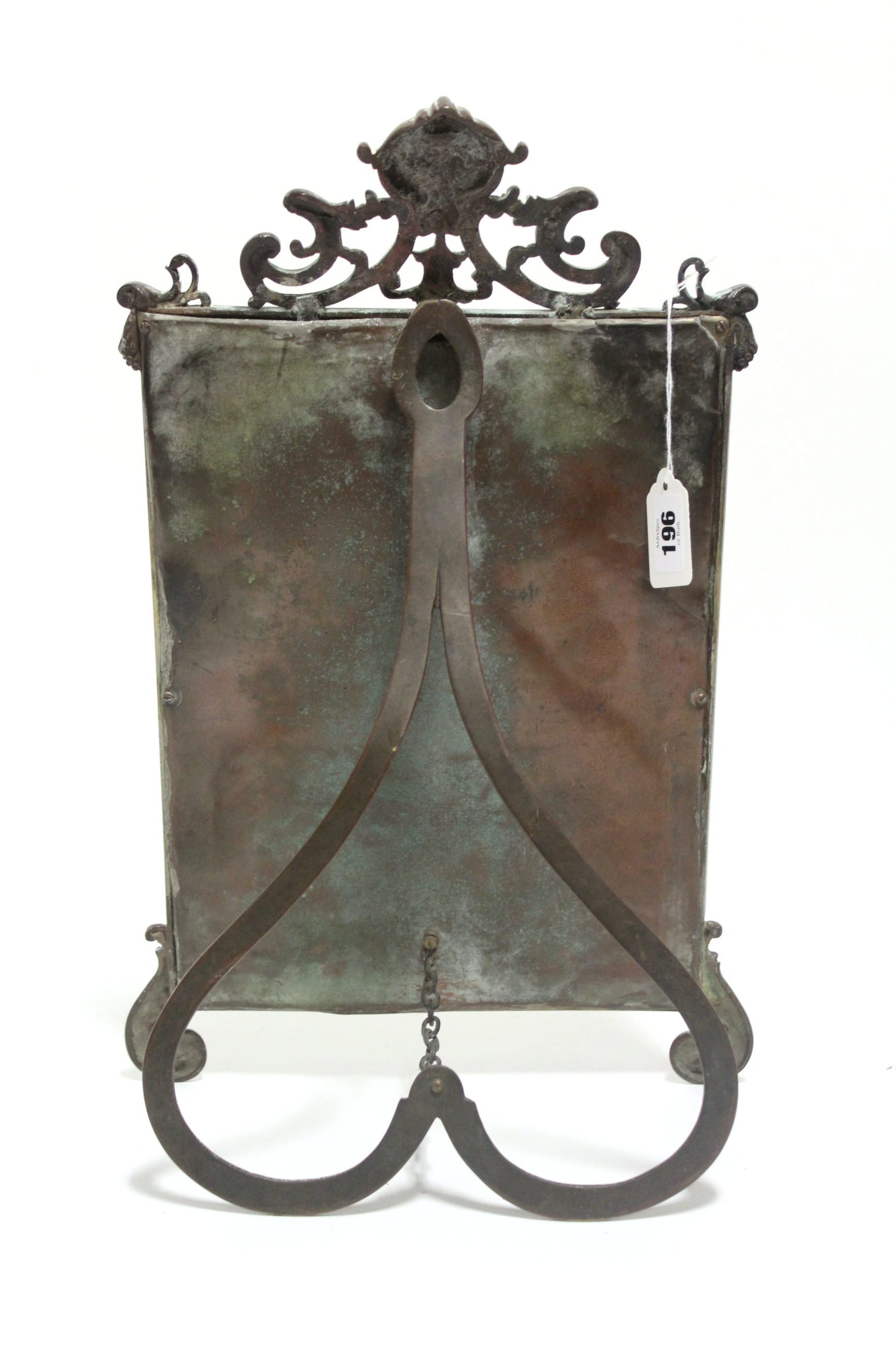 A 19th century rectangular cast brass picture frame with foliate border & pierced crest, on easel - Image 3 of 5