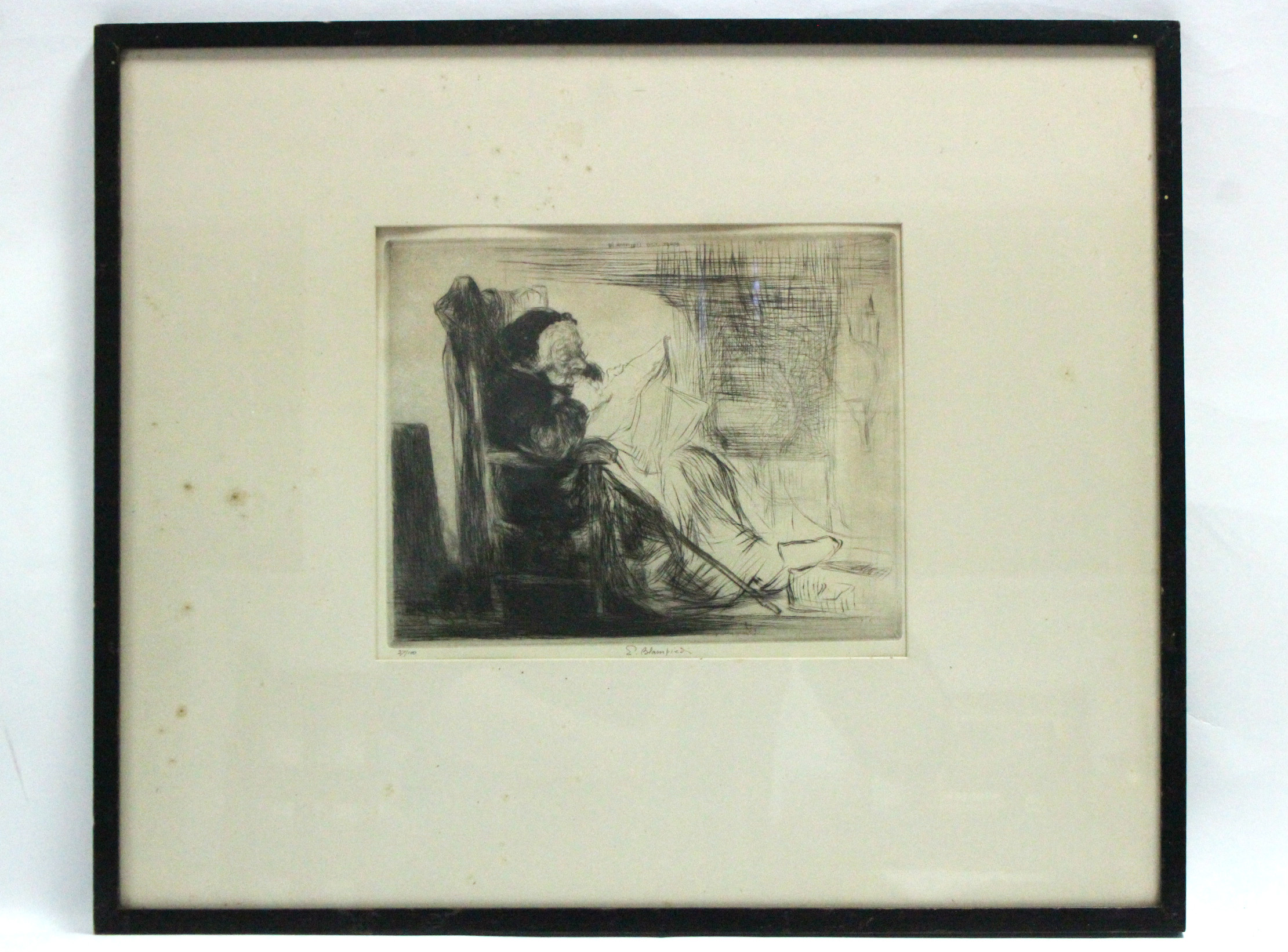 BLAMPIED, Edmund (1886-1966). A figure study, titled: “Marriages, Births, & Deaths”. Black & white - Image 2 of 3