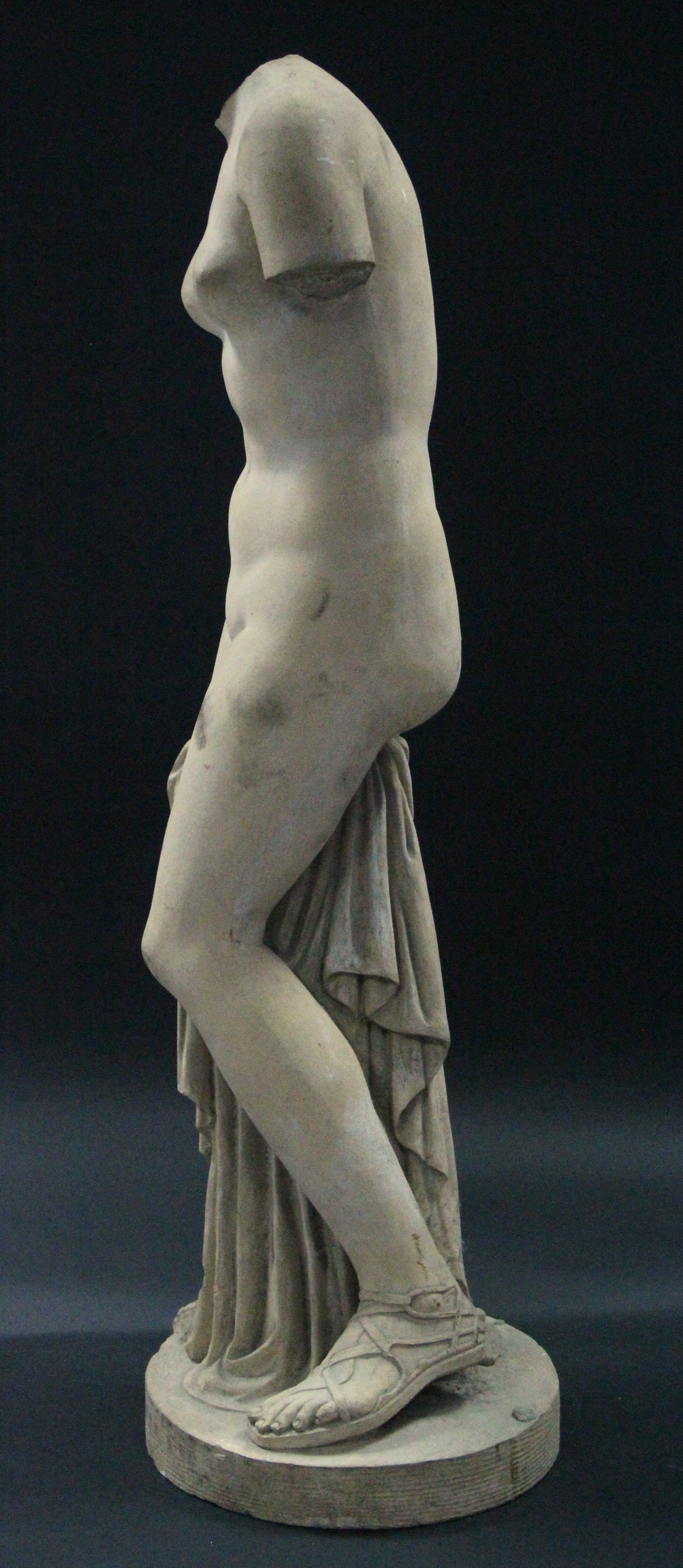 A reconstituted stone classical female nude figure, on flat circular base; 34¾” high. - Image 2 of 4