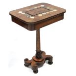 A WILLIAM IV YEW WOOD JARDINERE TABLE, inset twenty specimen marble lozenges to the rectangular top,