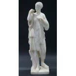 A 19th century WHITE MARBLE SCULPTURE OF DIANA OF GABII, after the antique, on flat square base;
