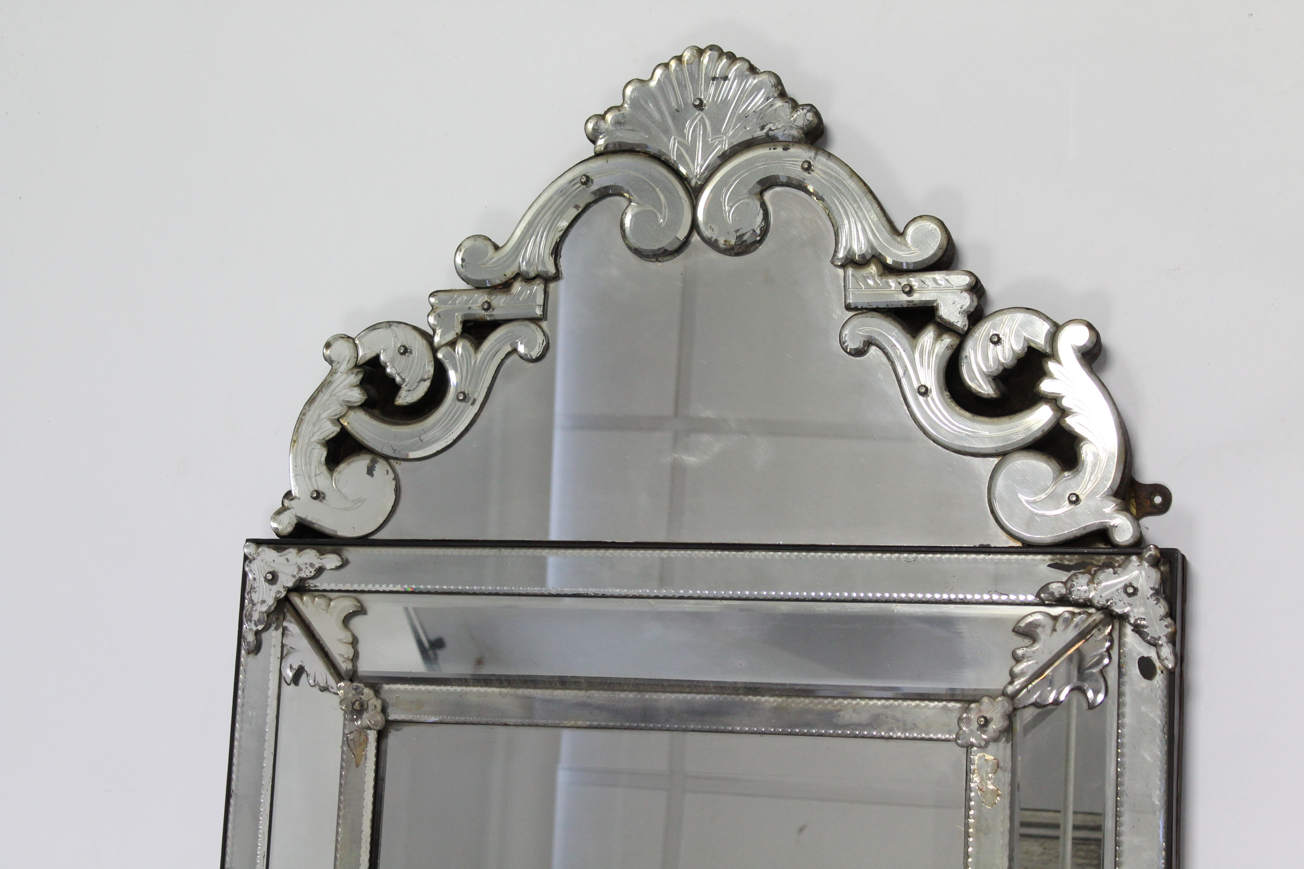 A 19th century Venetian etched-glass rectangular wall mirror, the bevelled plate & mirrored border - Image 2 of 6