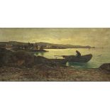 SAUNDERS, Charles L. (late 19th century). A fishing village with fisherman in small boats, 18½” x