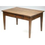 A 19th century FRENCH PROVINCIAL CHESTNUT SIDE TABLE, with rectangular top, fitted frieze drawer