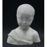 A sculptured white marble bust of an infant; 10¾” high.