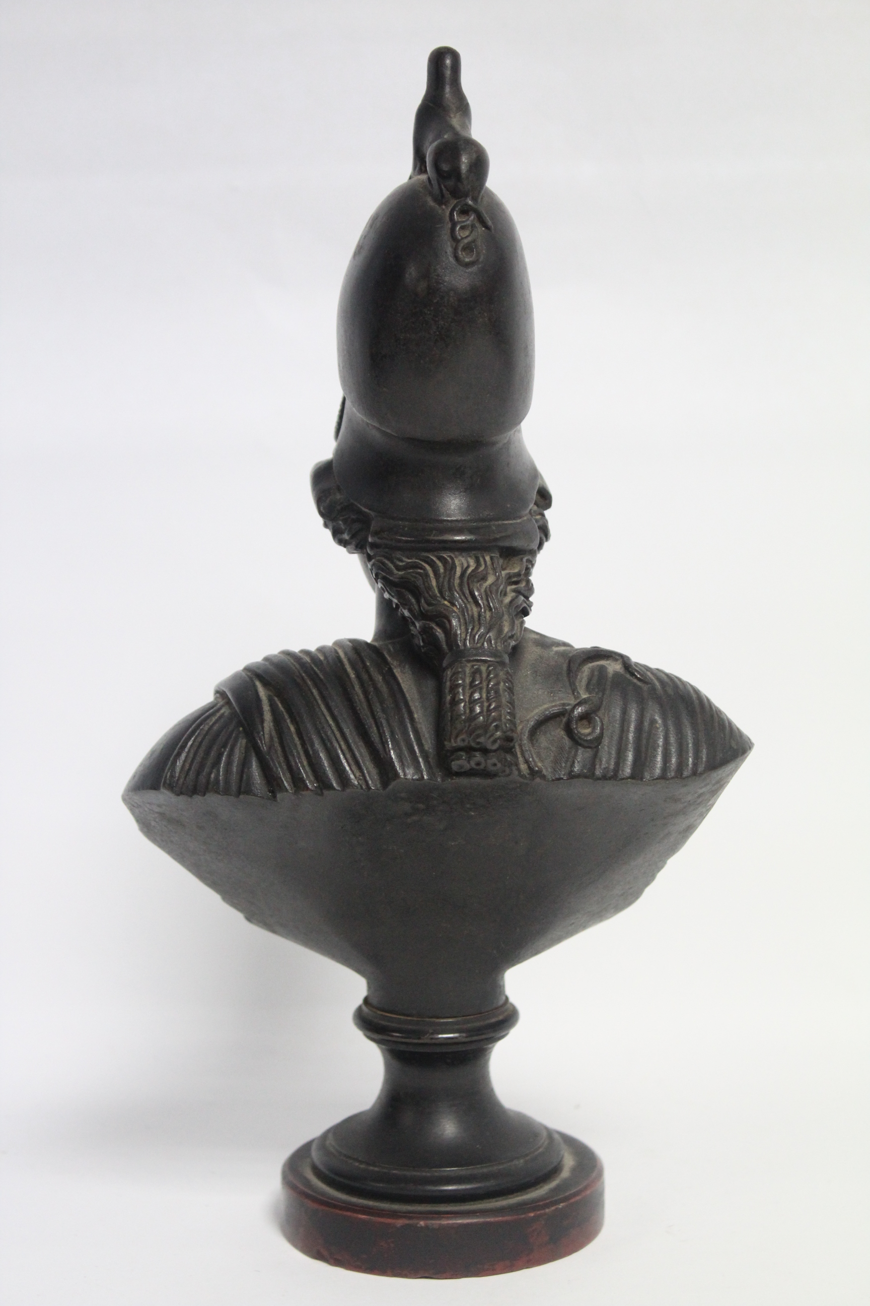A 19th century bronze bust of Mars, on round socle, & rouge marble flat circular base; 12” high. - Image 2 of 2