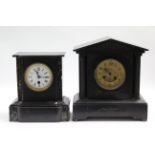 A late 19th century French mantel timepiece in black slate & green marble case, the 3½” diam.