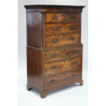 A LATE 18th century FIGURED MAHOGANY CHEST-ON-CHEST with dentil cornice & quarter-round fluted