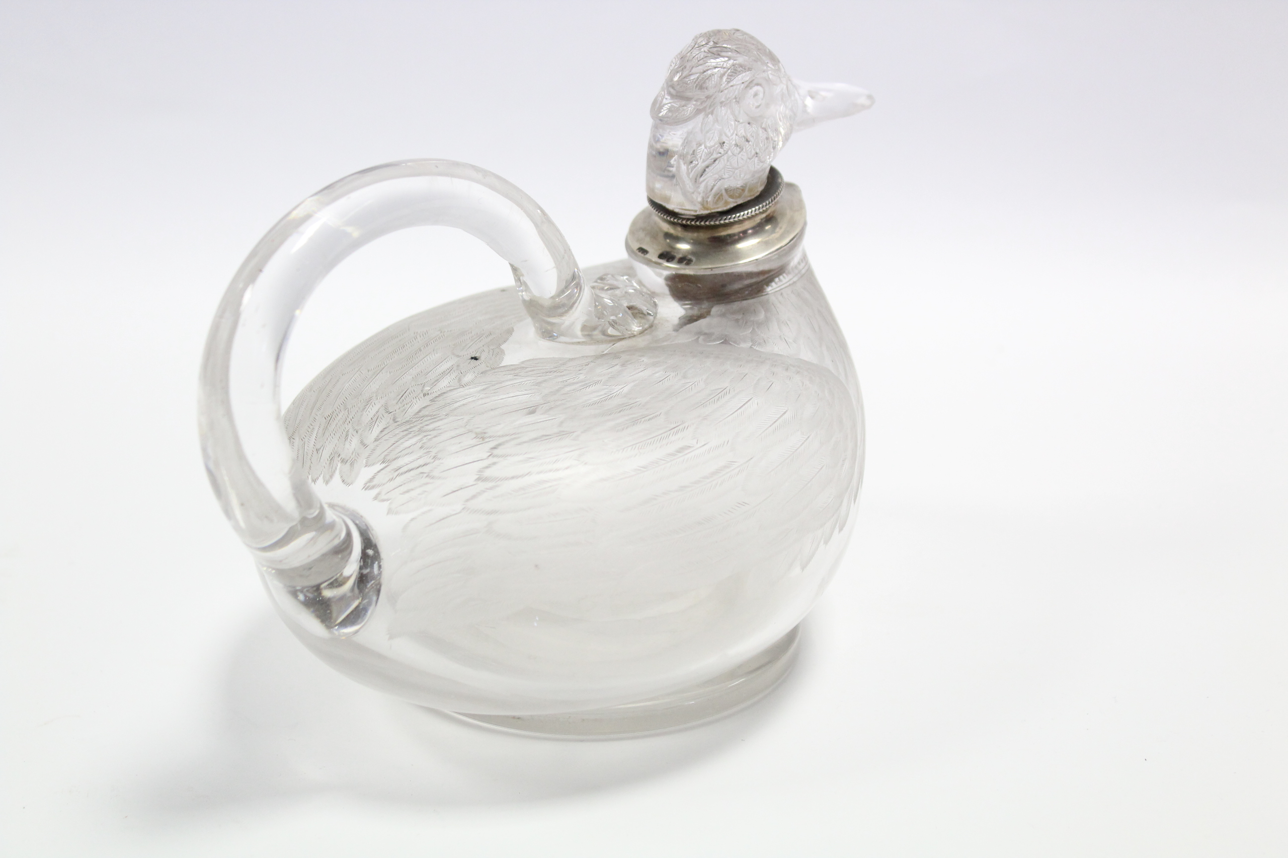 A Victorian silver-mounted cut glass novelty decanter in the form of a duck, the body with - Bild 2 aus 9