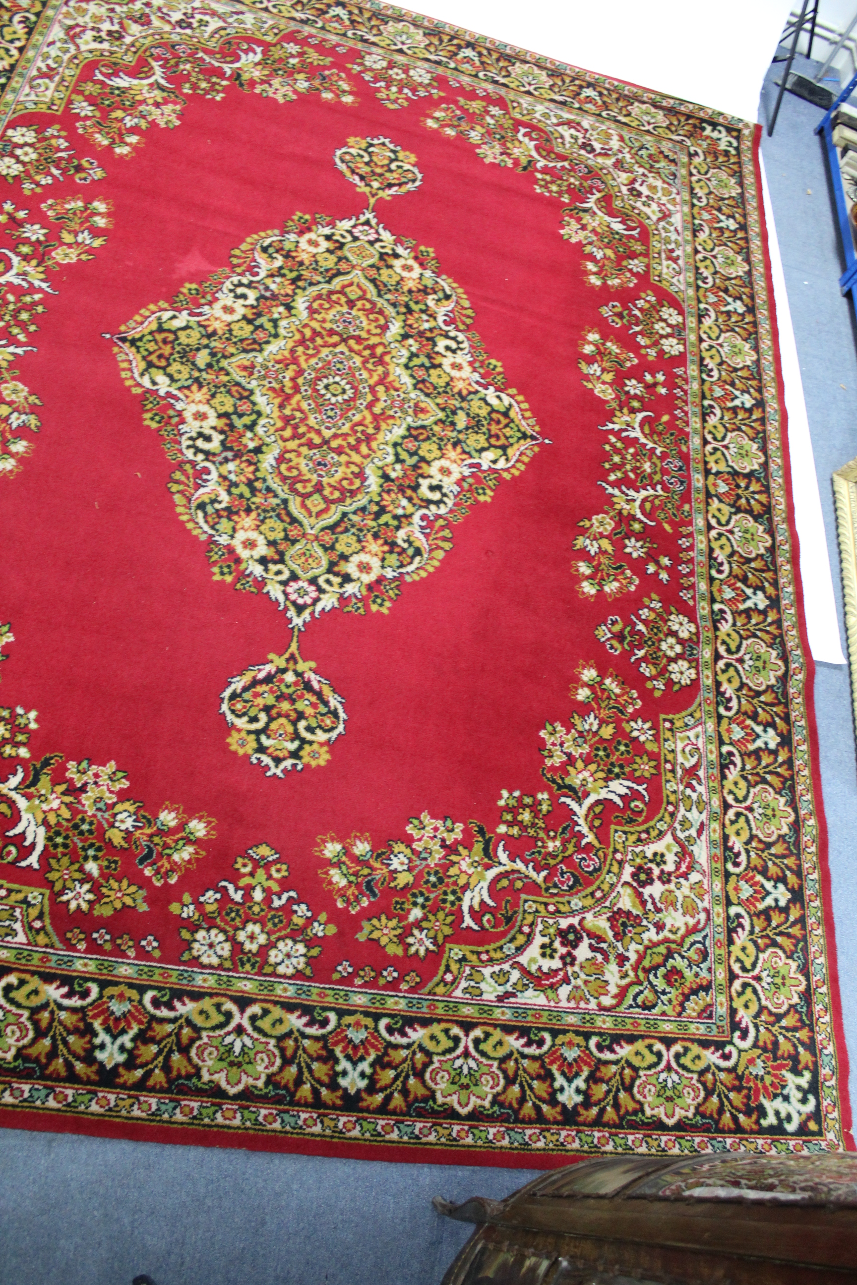 An Axminster-type Persian pattern carpet of crimson ground central medallion surrounded by floral - Image 3 of 5