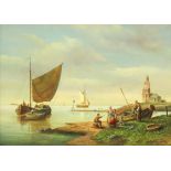 STEENHOUER, P.C. A pair of Dutch coastal scenes with figures & sailing vessels. Signed; oil on