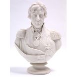 A 19th century Copeland parian bust of Admiral Lord Nelson, on round socle; 11¼” high.