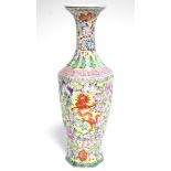 A 20th century Chinese yellow-ground eggshell porcelain slender hexagonal baluster vase with all-
