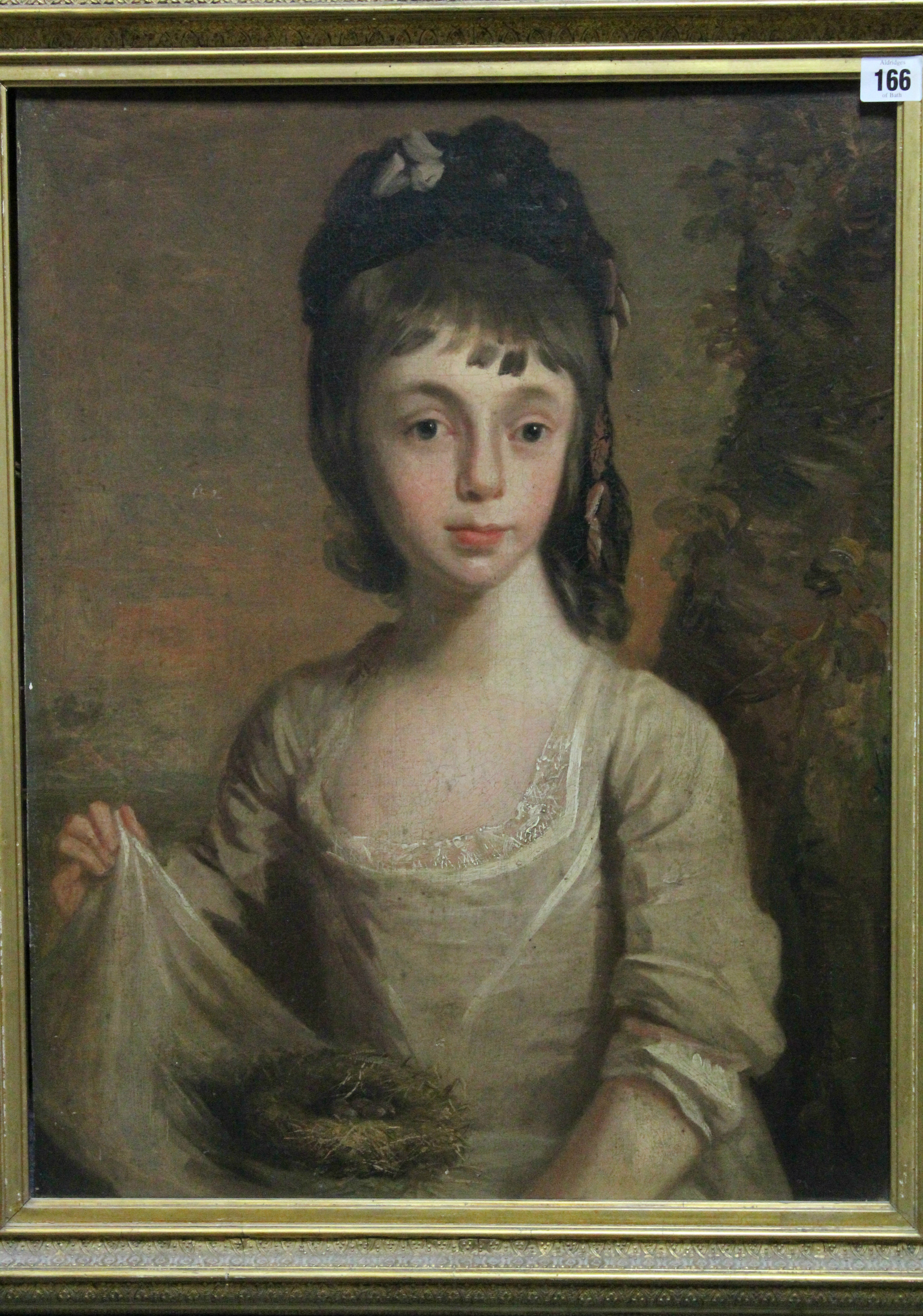 ENGLISH SCHOOL, late 18th century. A half-length portrait of a girl holding a bird’s nest & eggs - Image 3 of 5