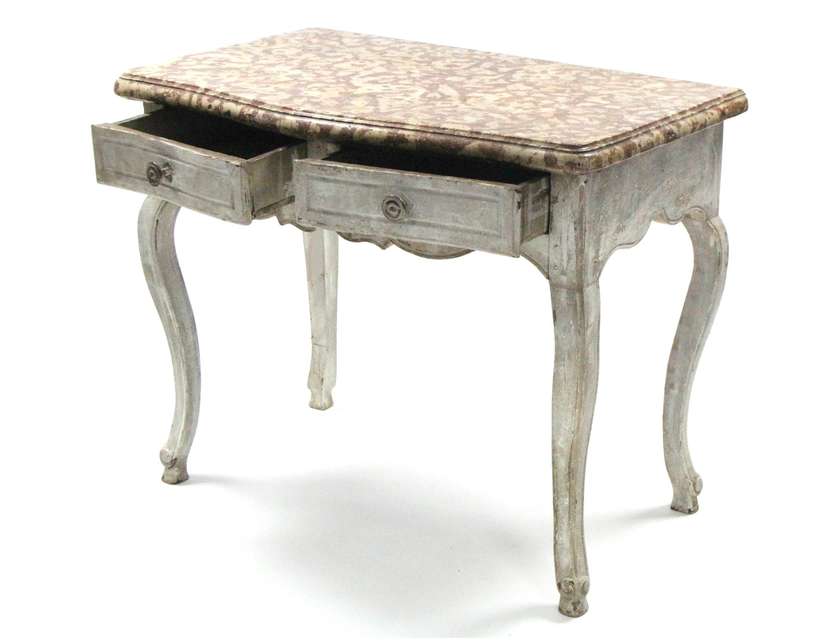 A late 18th century French carved & painted serpentine-front side table, the 2" thick "Biscotti" - Image 2 of 5