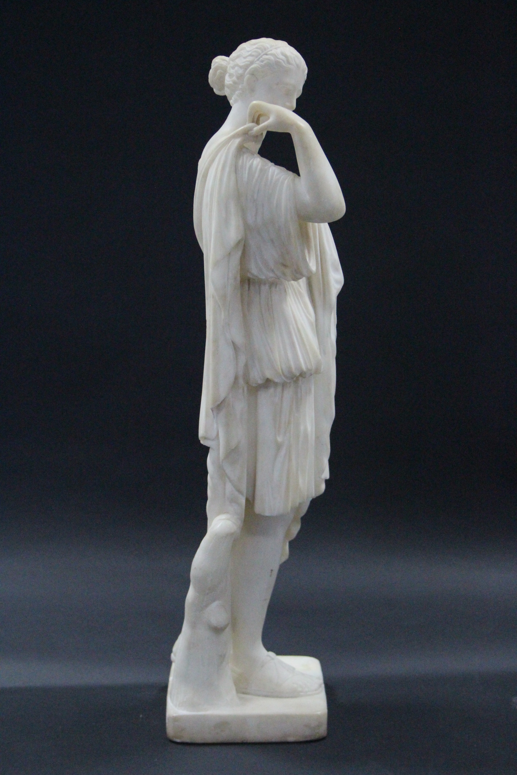 A 19th century WHITE MARBLE SCULPTURE OF DIANA OF GABII, after the antique, on flat square base; - Image 3 of 4