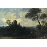 Follower of JOHN CONSTABLE (1776-1837). A wooded landscape with view of Hadleigh Castle, Essex.