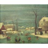 DUTCH SCHOOL. A winter landscape with figures skating on the frozen river. Signed indistinctly;