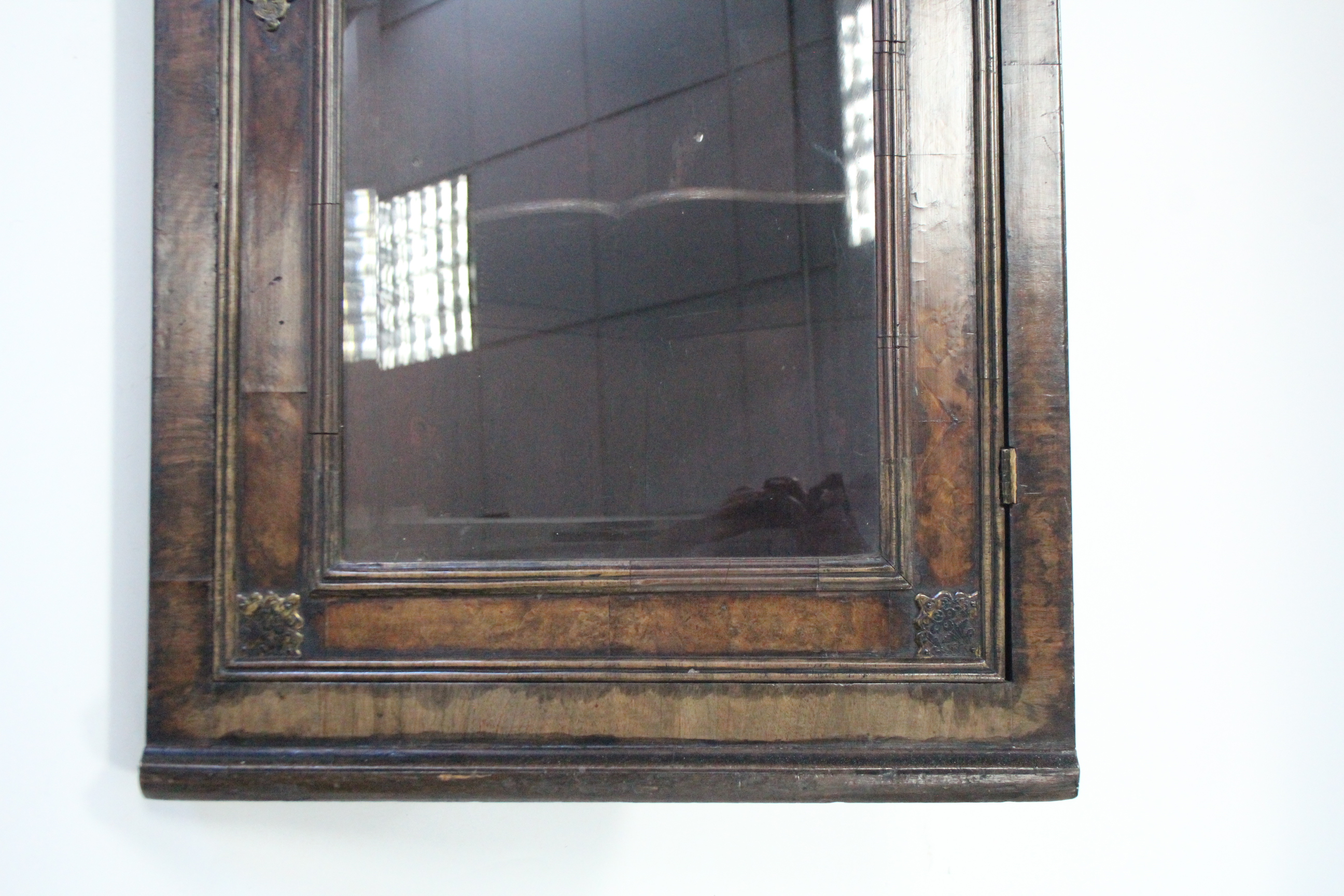 A 19th century burr-walnut hanging corner cabinet in the William & Mary style, fitted three shaped - Image 3 of 5