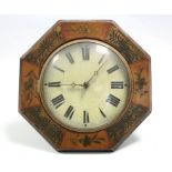 A 19th century continental wall clock with 8¼” diam. painted convex dial in gilt-decorated octagonal