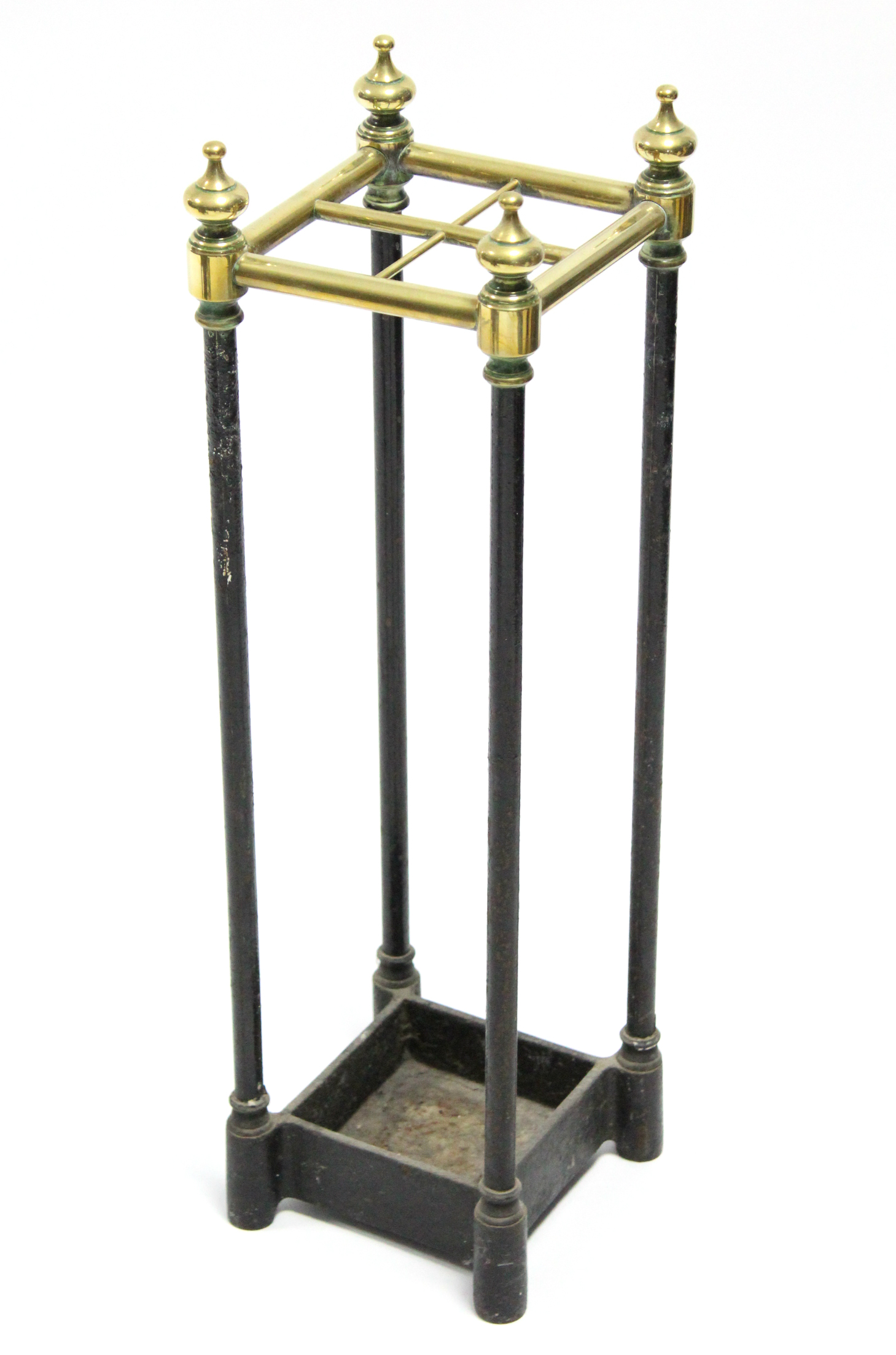 A Victorian cast-iron & brass four-division umbrella stand; 7½" x 25".