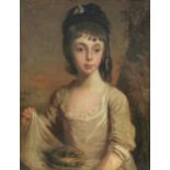 ENGLISH SCHOOL, late 18th century. A half-length portrait of a girl holding a bird’s nest & eggs