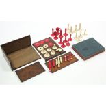 A part ivory chess set of natural & red stain, part w.a.f.; together with a set of three Royal