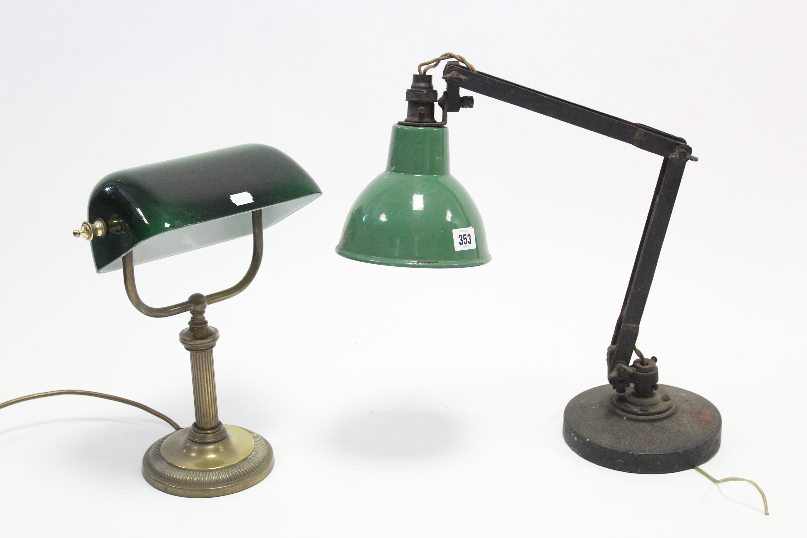 A mid-20th century anglepoise desk lamp; & an Edwardian-style brass desk lamp with revolving glass