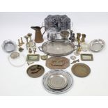 Various items of platedware & metalware; together with various decorative pictures; a leather collar