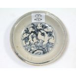 A Chinese blue & white floral decorated saucer dish, 4¾” diam.