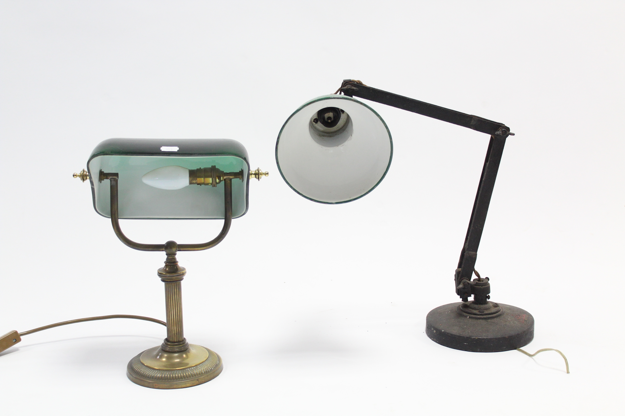 A mid-20th century anglepoise desk lamp; & an Edwardian-style brass desk lamp with revolving glass - Image 2 of 3