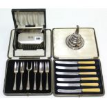A George VI silver engine-turned clothes brush, Birmingham 1946, cased; six various silver forks;