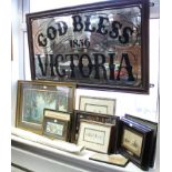 Various reproduction advertising mirrors; paintings & prints.