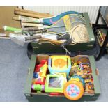 Four tennis racquets; two badminton racquets; various cricket accessories; numerous Fisher Price &
