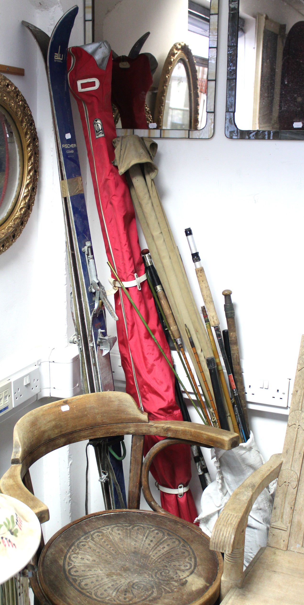 Six fly fishing rods; two pairs of skis; & one pair of ski poles. - Image 2 of 2