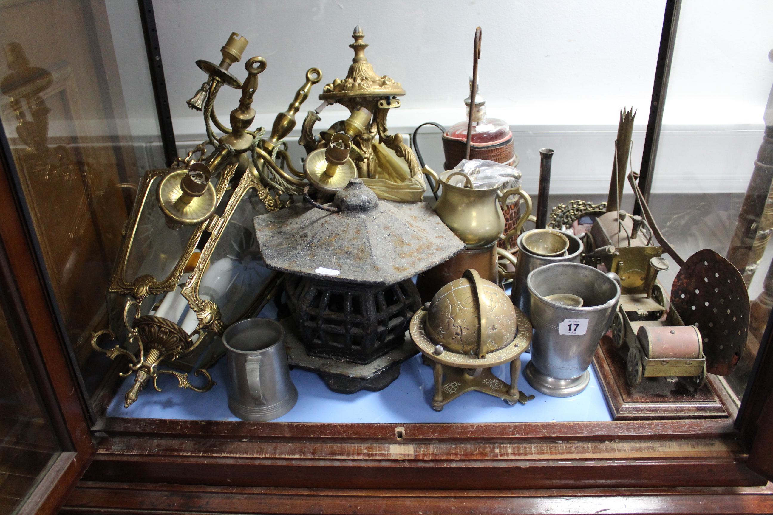 A brass model of a steam engine; various light fittings, etc. - Image 2 of 4