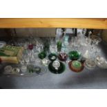 Seven glass decanters; & various other items of glassware.