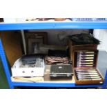 Various items of plated cutlery, cased & un-cased; various records; & sundry other items.
