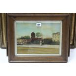 Two oil paintings on board – Chelsea street scenes, un-signed, 8½” x 11½”; a head & shoulders female