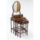 A mahogany oval swing toilet mirror fitted two drawers to the bow-front box base, 25½” high; & a